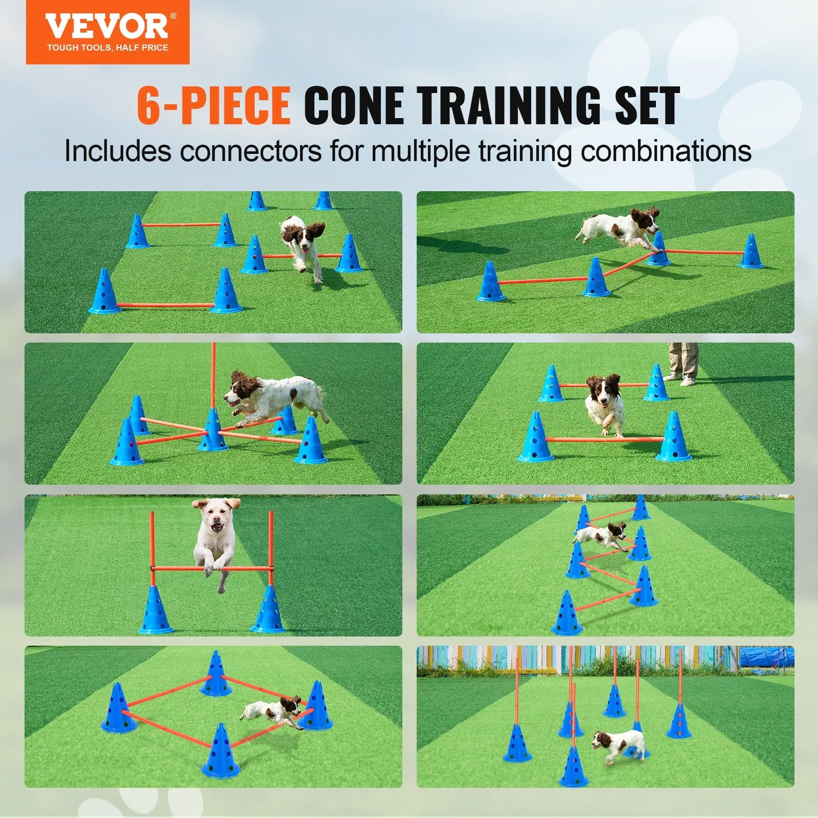 VEVOR Elite Agility Training Kit – 6-Piece Cone & Rod Set with Self-Locking Latch + Bonus Carry Bag | Premium Dog Obedience & Agility Equipment for Indoor & Outdoor Use