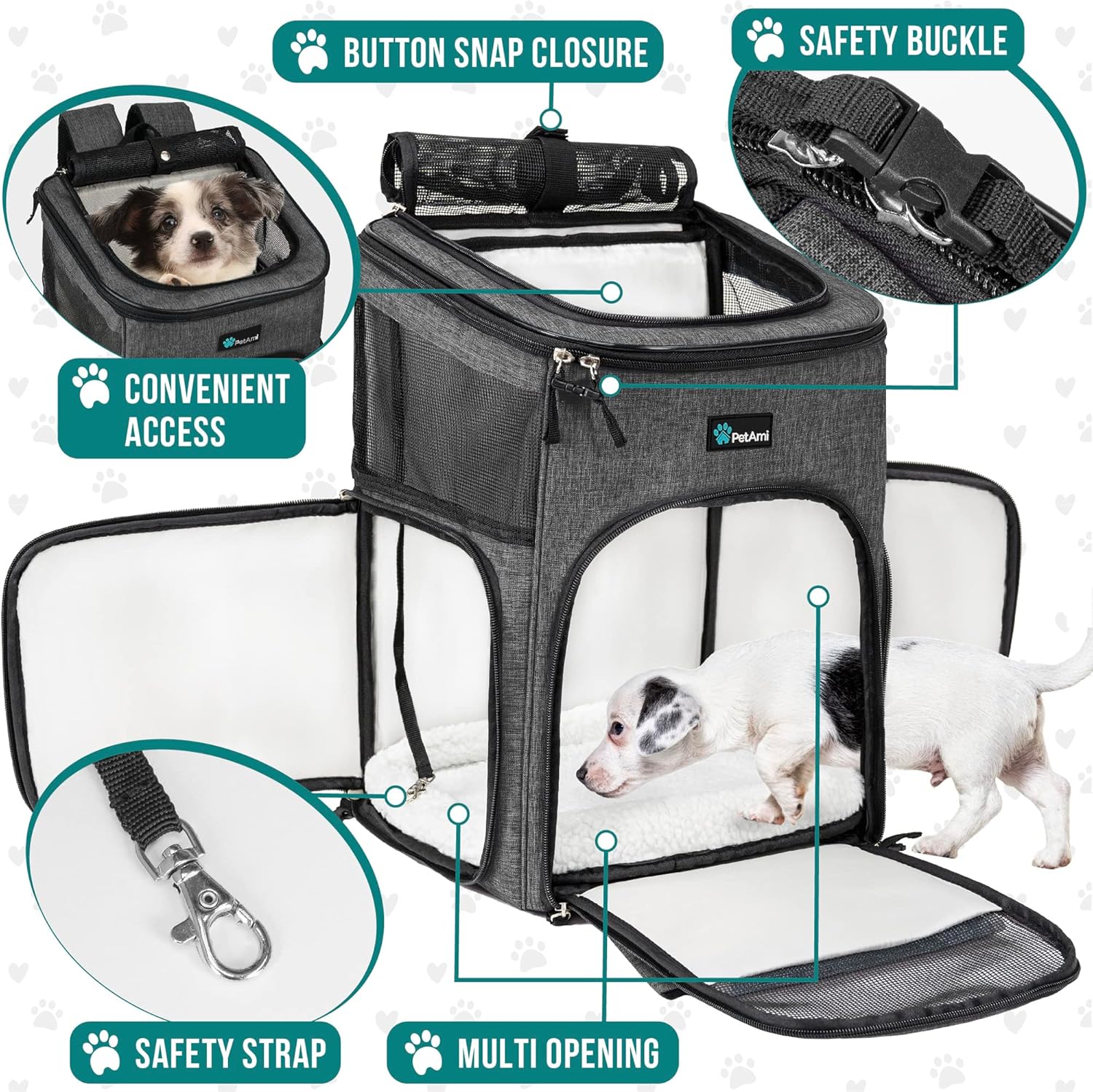 JetPaws™ Deluxe Charcoal Pet Backpack Carrier – Airline Approved, Ventilated & Ergonomic for Stylish Travel with Dogs & Cats Up to 18 lbs
