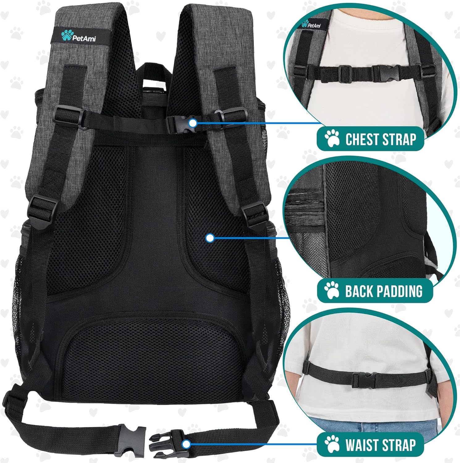 JetPaws™ Deluxe Charcoal Pet Backpack Carrier – Airline Approved, Ventilated & Ergonomic for Stylish Travel with Dogs & Cats Up to 18 lbs