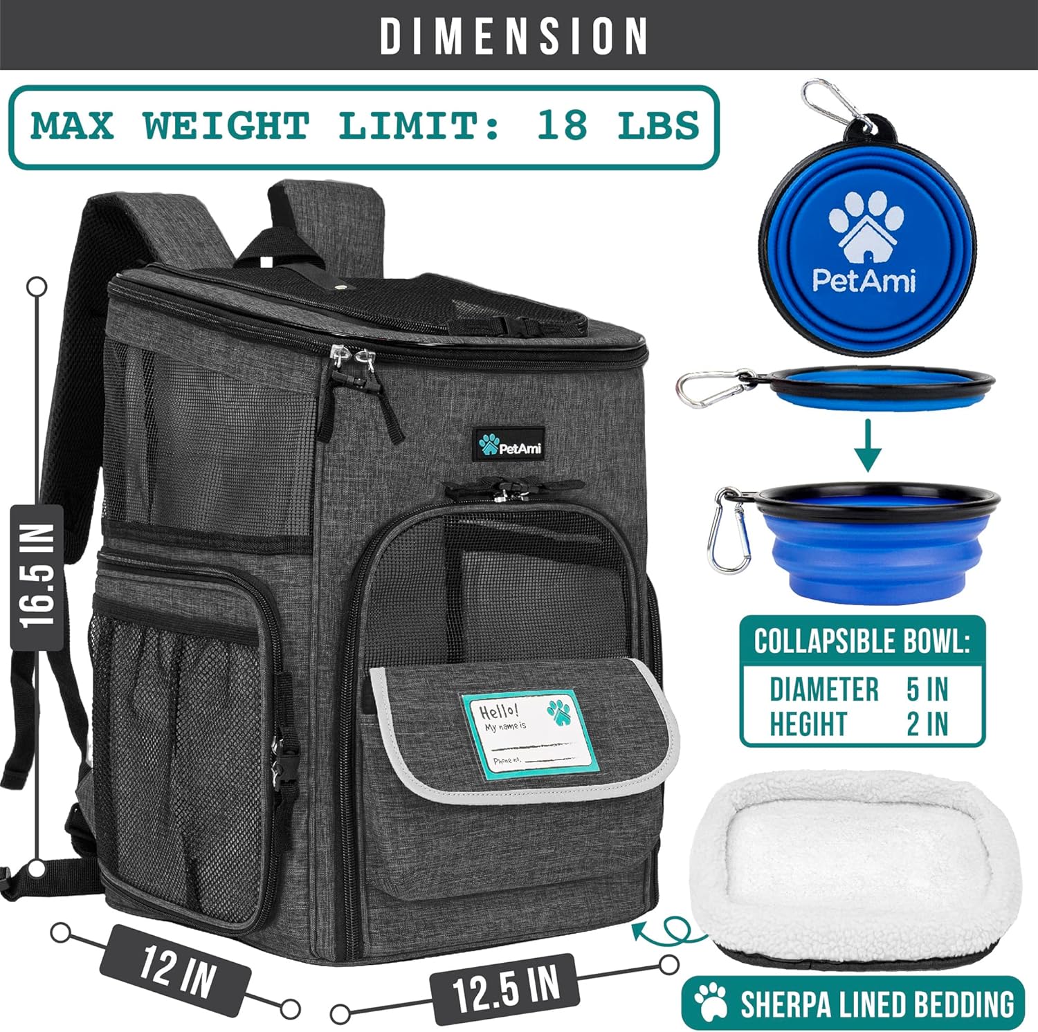 JetPaws™ Deluxe Charcoal Pet Backpack Carrier – Airline Approved, Ventilated & Ergonomic for Stylish Travel with Dogs & Cats Up to 18 lbs