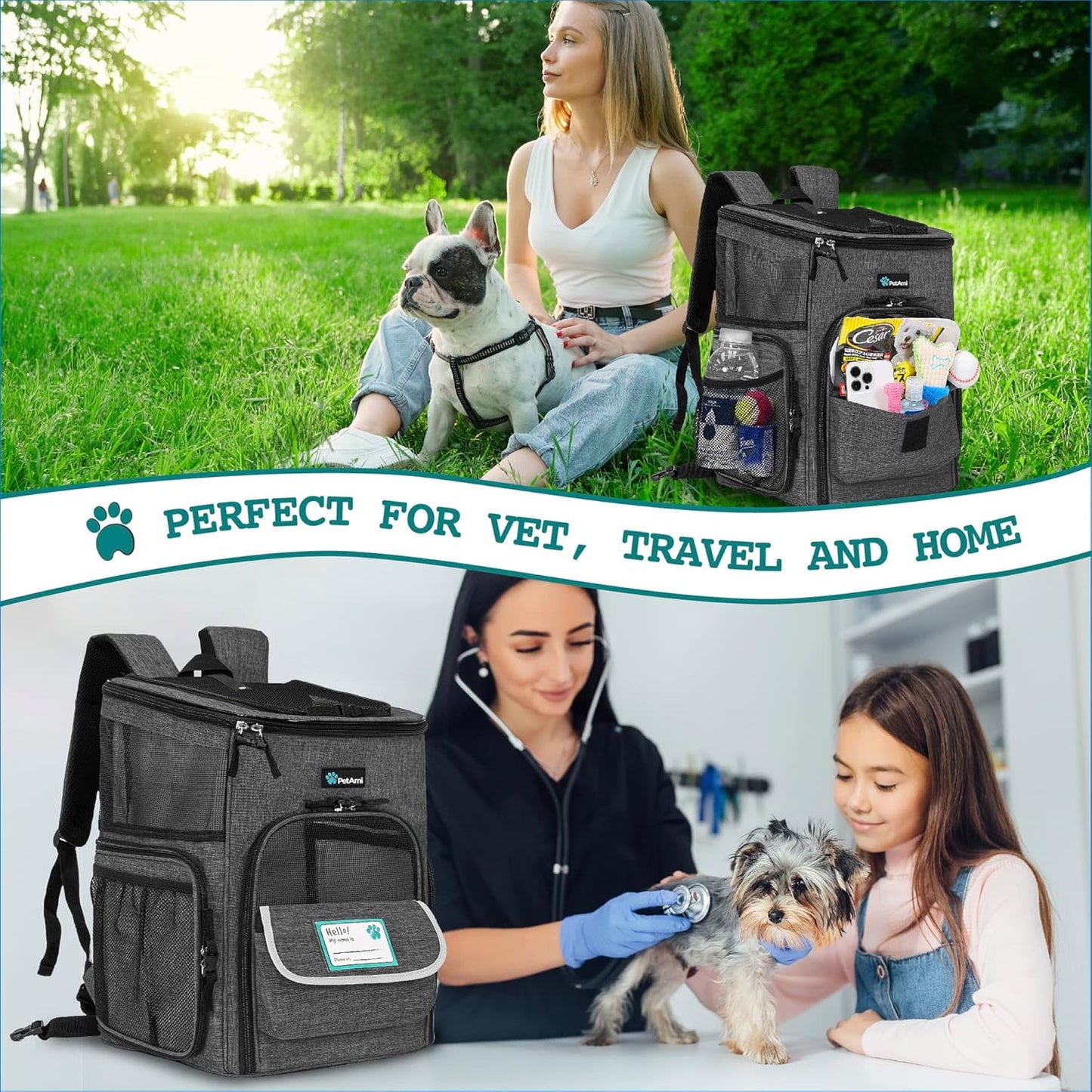 JetPaws™ Deluxe Charcoal Pet Backpack Carrier – Airline Approved, Ventilated & Ergonomic for Stylish Travel with Dogs & Cats Up to 18 lbs