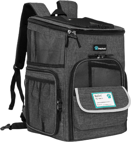 JetPaws™ Deluxe Charcoal Pet Backpack Carrier – Airline Approved, Ventilated & Ergonomic for Stylish Travel with Dogs & Cats Up to 18 lbs