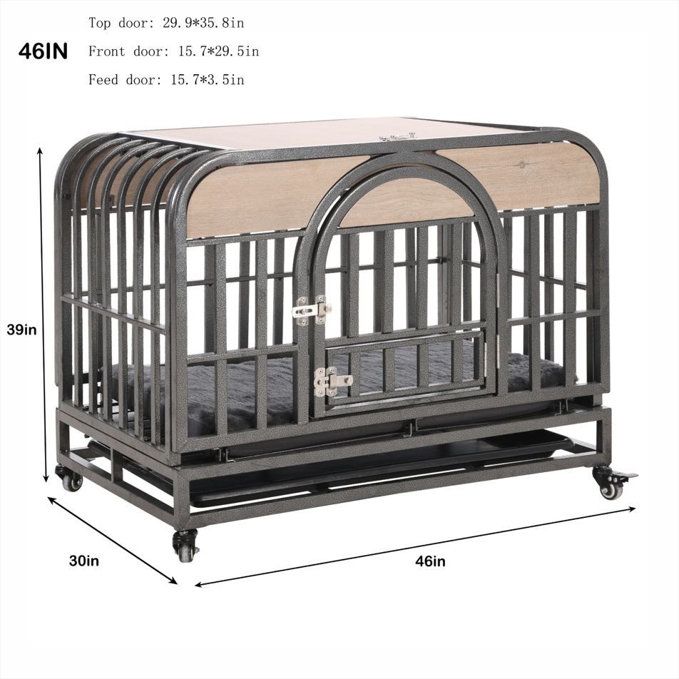 46-Inch Premium Heavy-Duty Dog Crate with Luxury Furniture-Style Design, Reinforced Steel, Removable Trays & Lockable Wheels for High-Anxiety Dogs