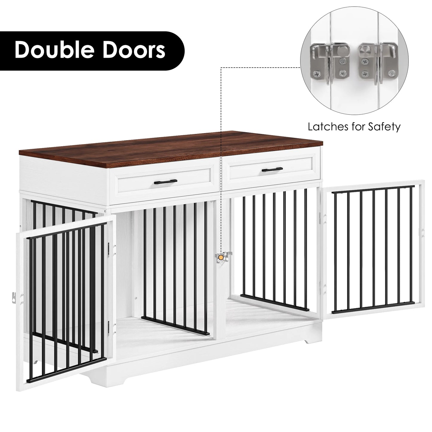 Pawsh & Co. 47" Elegant Dog Crate Furniture with 2 Drawers & Divider : Stylish Indoor Wooden Dog Cage Table for Chic Homes