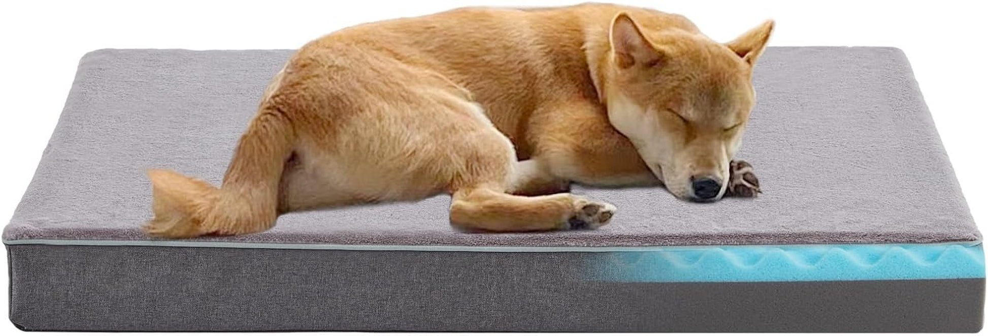 URGVANZ PET Orthopedic Cooling Memory Foam Dog Bed – Medium, 35" x 22" x 3", Plush Faux Fur, Waterproof Lining, CertiPUR-US Certified, Washable Cover, Joint Support