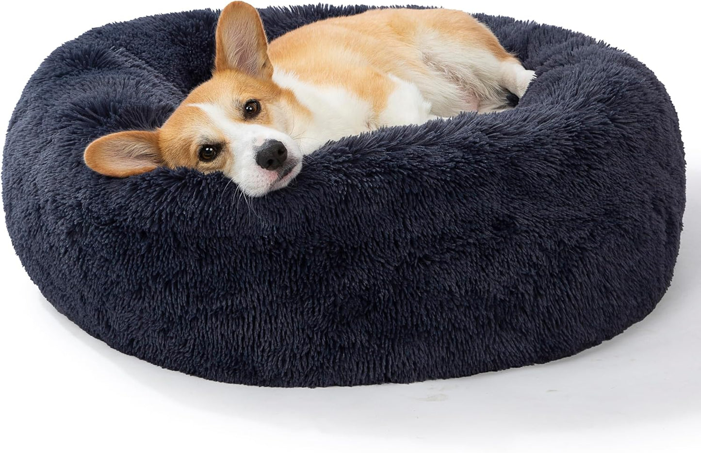 Plush Calming Donut Dog Beds for Small Dogs, Medium, Large & X-Large Breeds, Comfy Cuddler Dog Bed and Cat Bed in Faux Fur, Washable, Multiple Sizes S-XXL