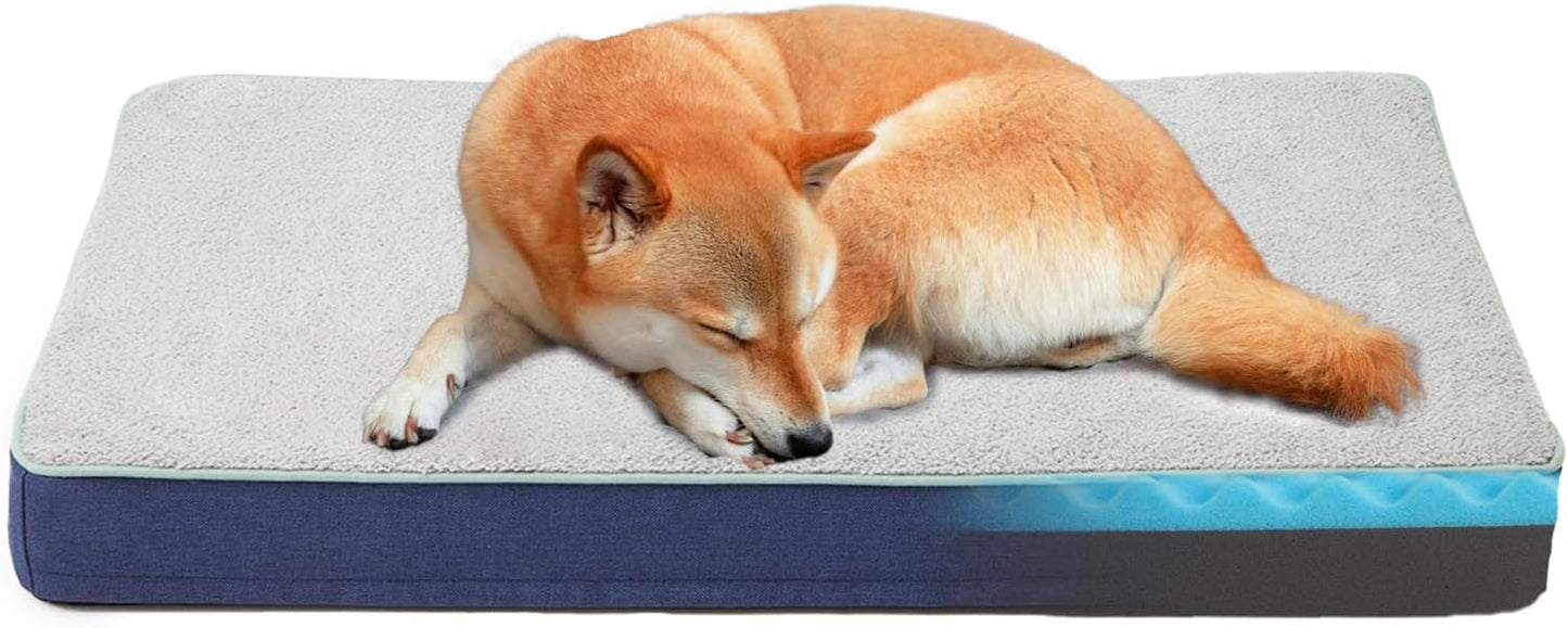 URGVANZ PET Orthopedic Cooling Memory Foam Dog Bed – Medium, 35" x 22" x 3", Plush Faux Fur, Waterproof Lining, CertiPUR-US Certified, Washable Cover, Joint Support