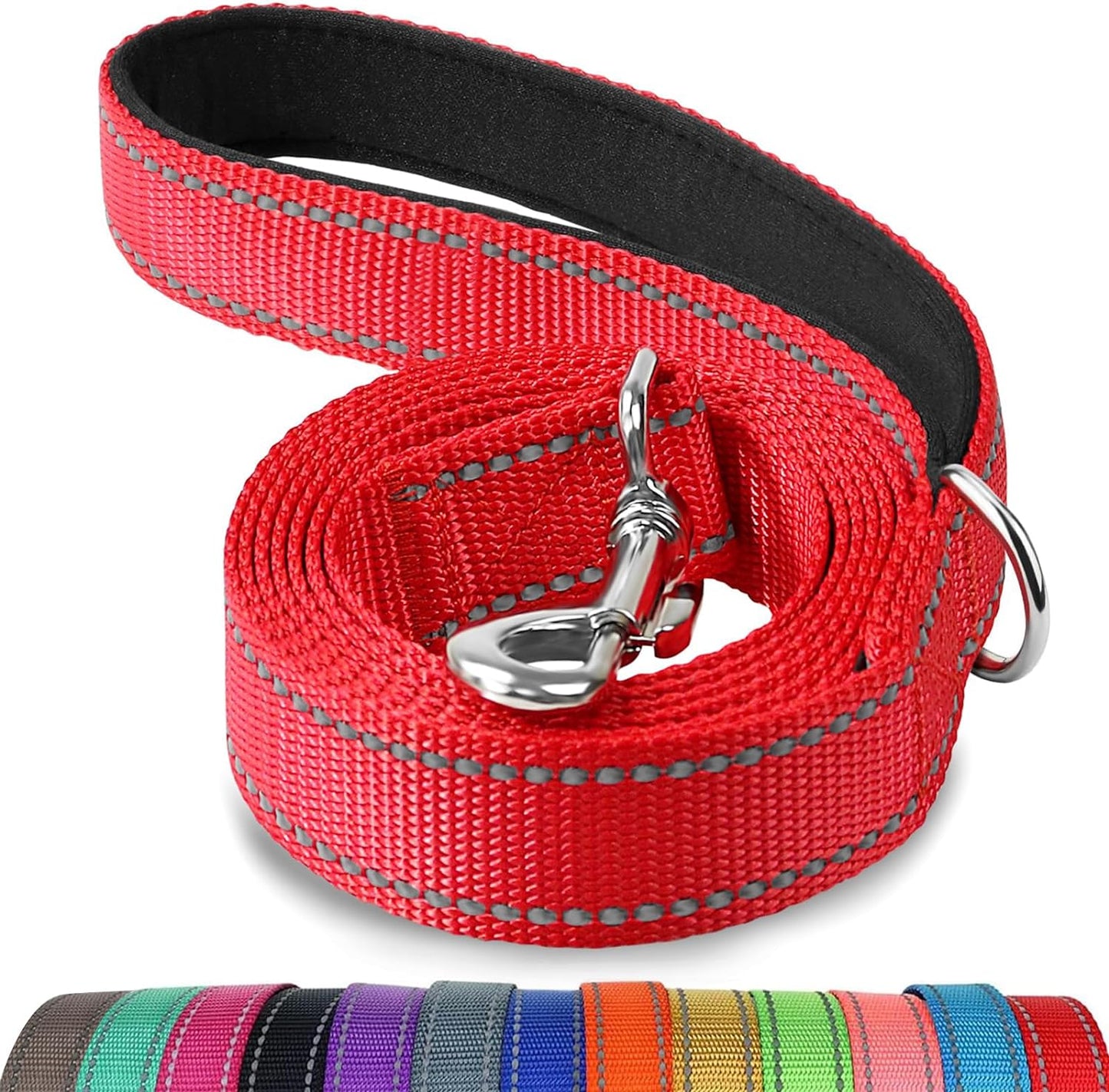 Joytale Luxe Double-Sided Reflective Dog Leash – Heavy-Duty Padded Nylon, 5FT Orange Lead for Medium & Large Dogs, Night Safety + Comfort Grip