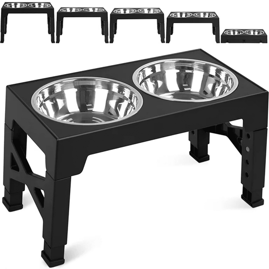Elevated Dog Bowls : Luxury Adjustable Raised Feeder with 2 Stainless Steel Bowls, 5 Heights for Small, Medium & Large Dogs, Anti-Slip & Ergonomic for Healthy Digestion