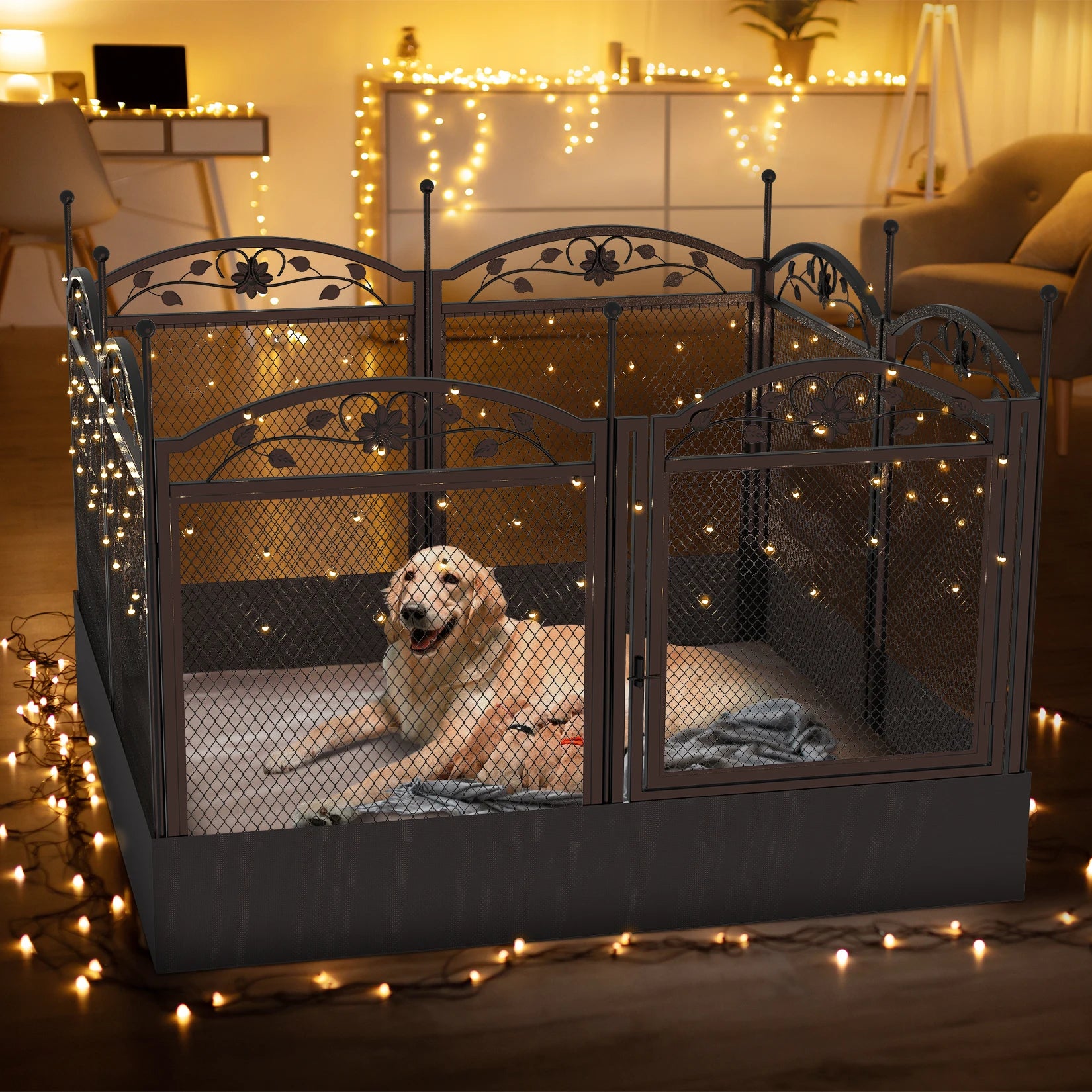 EliteFold™ Luxury 8-Panel Dog Playpen Fence with Waterproof Pad – Heavy-Duty Indoor Outdoor Puppy Exercise Crate