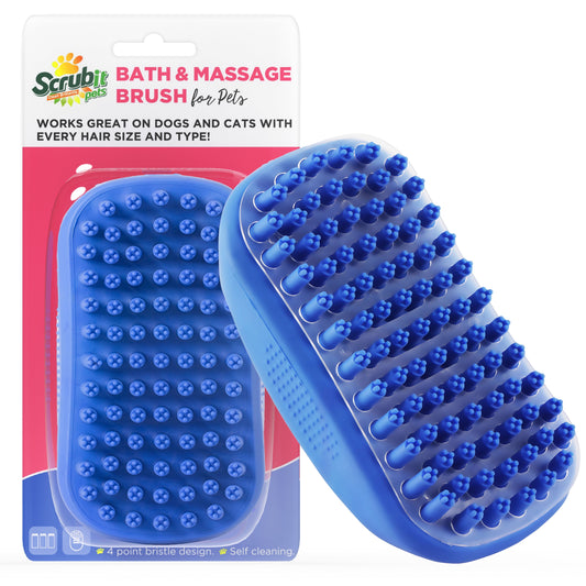 SCRUBIT LuxePet™ Blue Bath & Massage Brush — Premium Rubber Curry Comb for Dogs & Cats, Non-Slip Grip, Self-Cleaning Bristles, All Coat Types