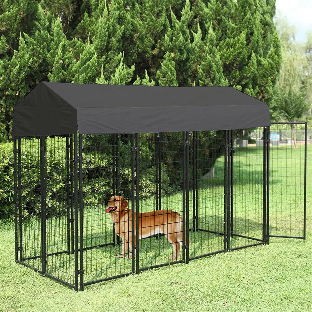 EliteGuard™ Outdoor Dog Kennel with Roof – Heavy-Duty Welded Metal Playpen with Waterproof UV-Proof Cover (Large & Small Sizes)