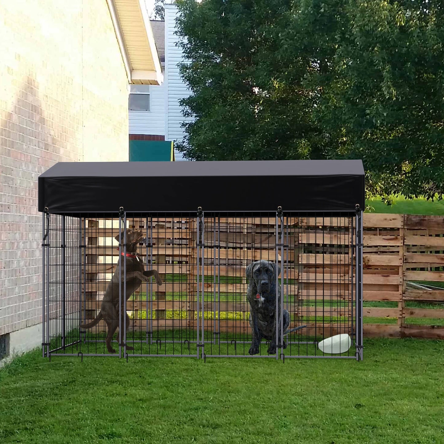 EliteGuard™ Outdoor Dog Kennel with Roof – Heavy-Duty Welded Metal Playpen with Waterproof UV-Proof Cover (Large & Small Sizes)