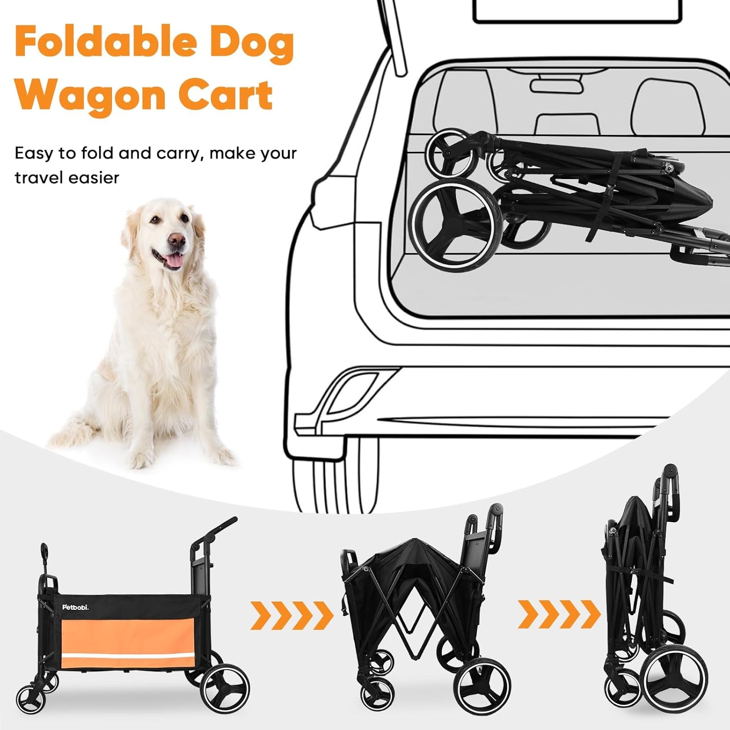 Petbobi Luxury Pet Stroller for Large Dogs — Foldable All-Terrain Wagon with Non-Slip Ramp, One-Foot Brake, Reflective Safety, and Spacious Comfort for Senior & Medium Dogs