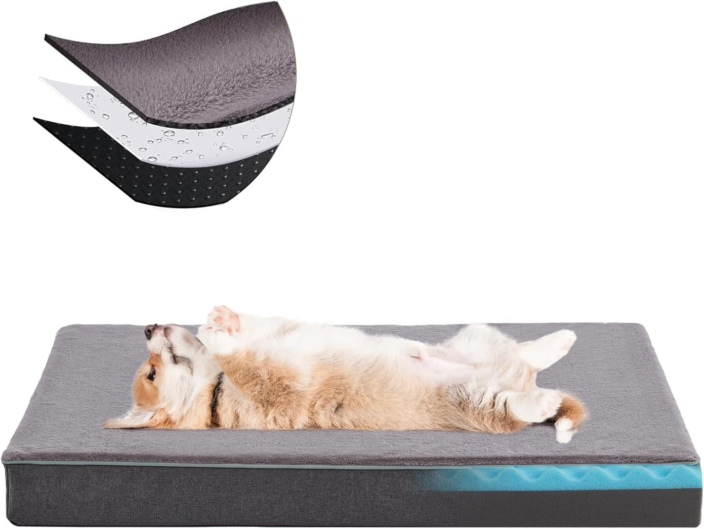 URGVANZ PET Orthopedic Cooling Memory Foam Dog Bed – Medium, 35" x 22" x 3", Plush Faux Fur, Waterproof Lining, CertiPUR-US Certified, Washable Cover, Joint Support