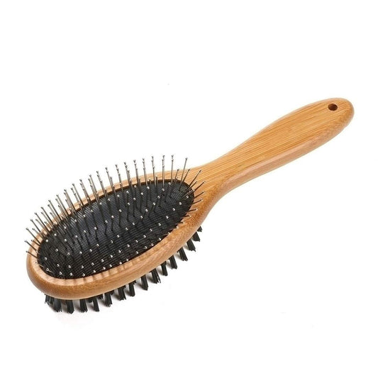 Luxury Bamboo Dog & Cat Grooming Brush – Double-Sided Slicker with Natural Bristles & Massage Pins for Shedding, Detangling & Coat Shine