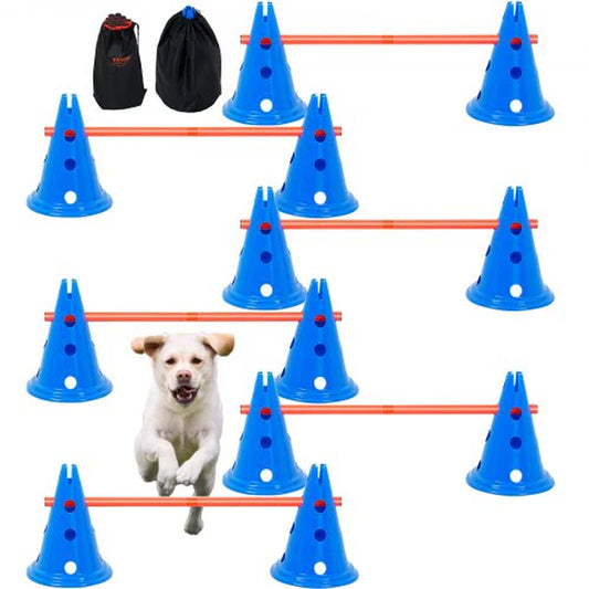 VEVOR Elite Agility Training Kit – 6-Piece Cone & Rod Set with Self-Locking Latch + Bonus Carry Bag | Premium Dog Obedience & Agility Equipment for Indoor & Outdoor Use