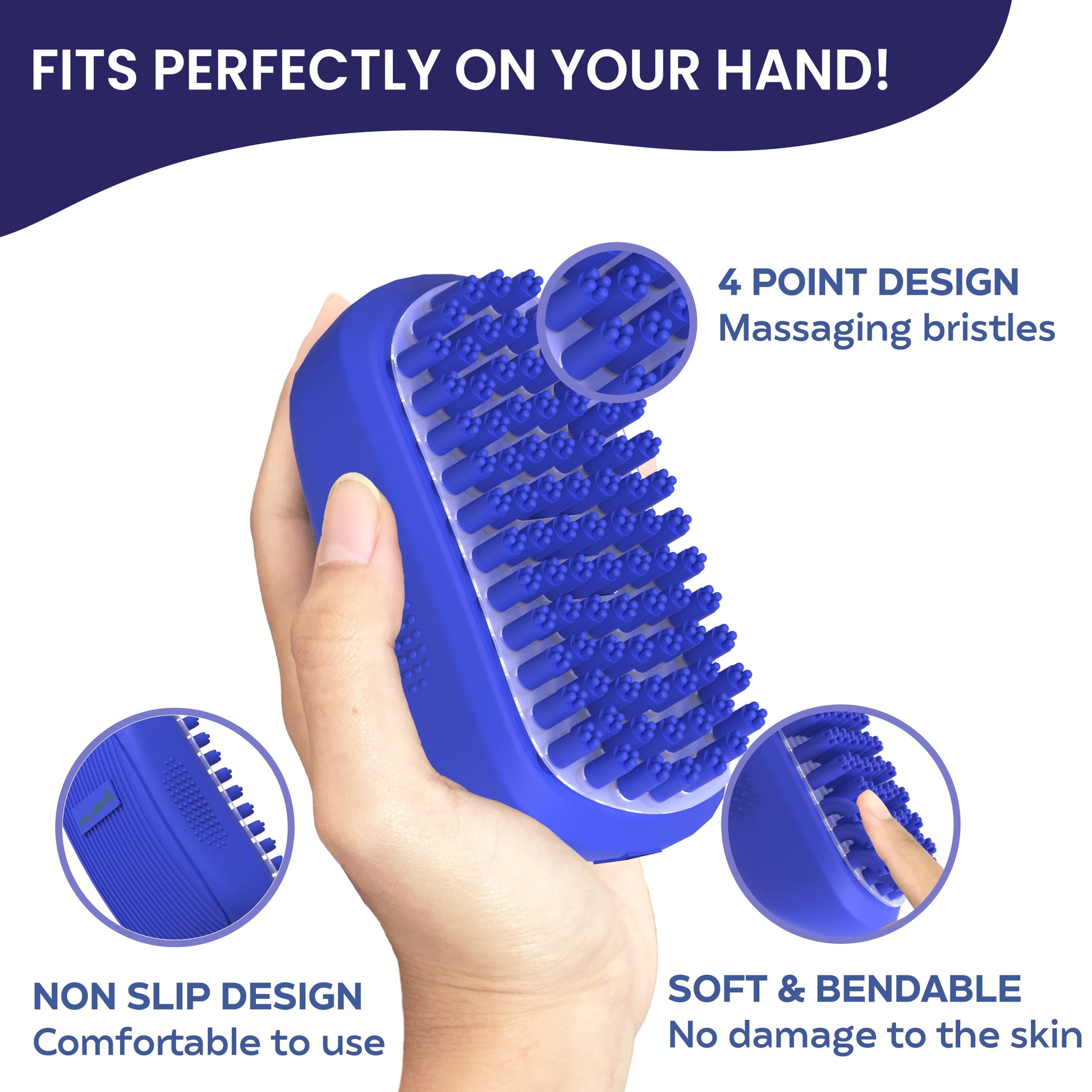 SCRUBIT LuxePet™ Blue Bath & Massage Brush — Premium Rubber Curry Comb for Dogs & Cats, Non-Slip Grip, Self-Cleaning Bristles, All Coat Types