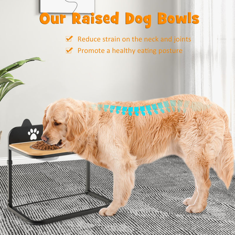 Elevated Dog Bowl Stand with Adjustable Heights – Industrial Bamboo & Stainless Steel Feeder for Medium to Large Dogs