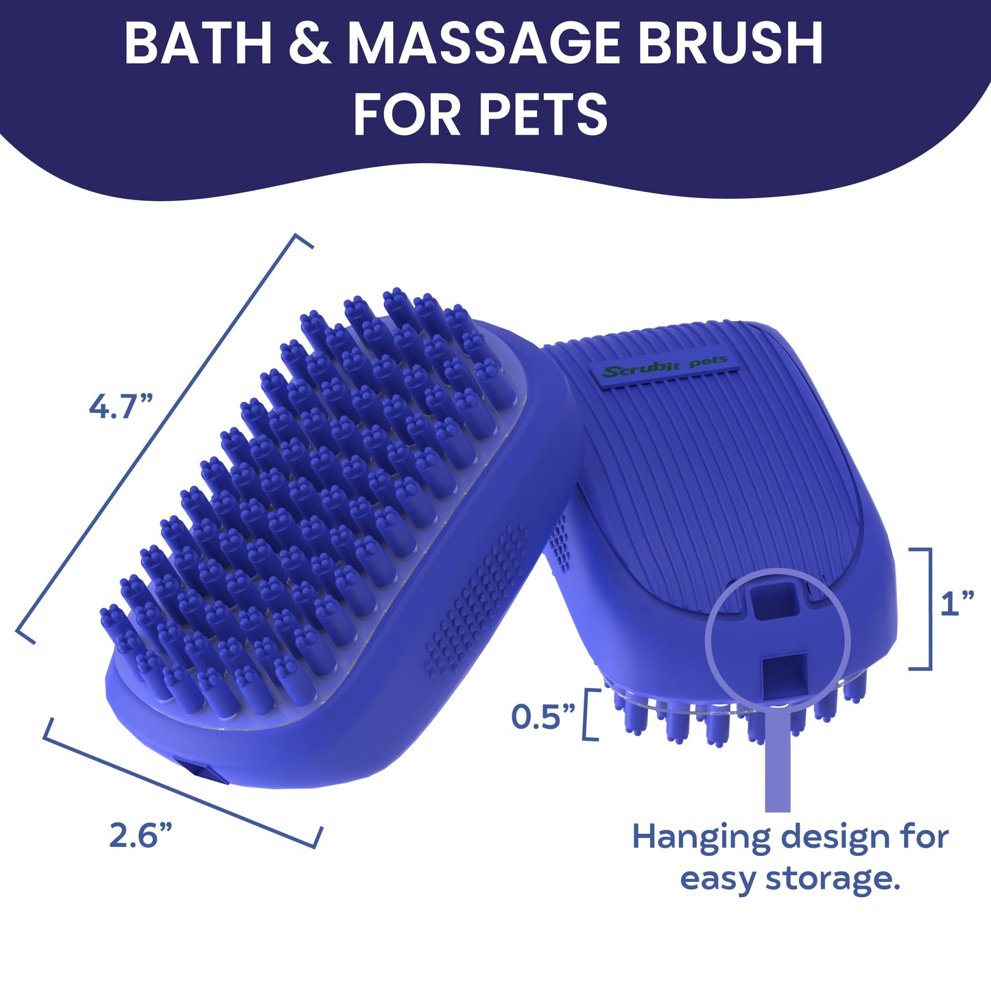 SCRUBIT LuxePet™ Blue Bath & Massage Brush — Premium Rubber Curry Comb for Dogs & Cats, Non-Slip Grip, Self-Cleaning Bristles, All Coat Types