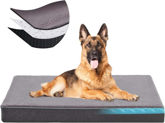URGVANZ PET Orthopedic Cooling Memory Foam Dog Bed – Medium, 35" x 22" x 3", Plush Faux Fur, Waterproof Lining, CertiPUR-US Certified, Washable Cover, Joint Support