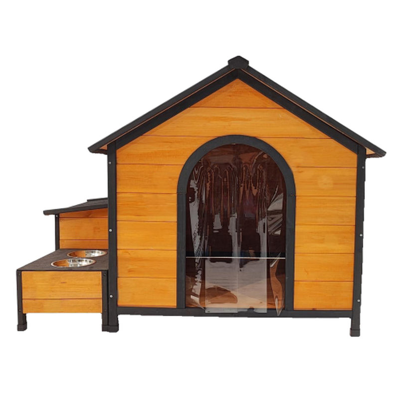 Luxury Outdoor Wooden Dog House with Feeding Station & Toy Storage – Durable, Weatherproof Haven for Multiple Dogs