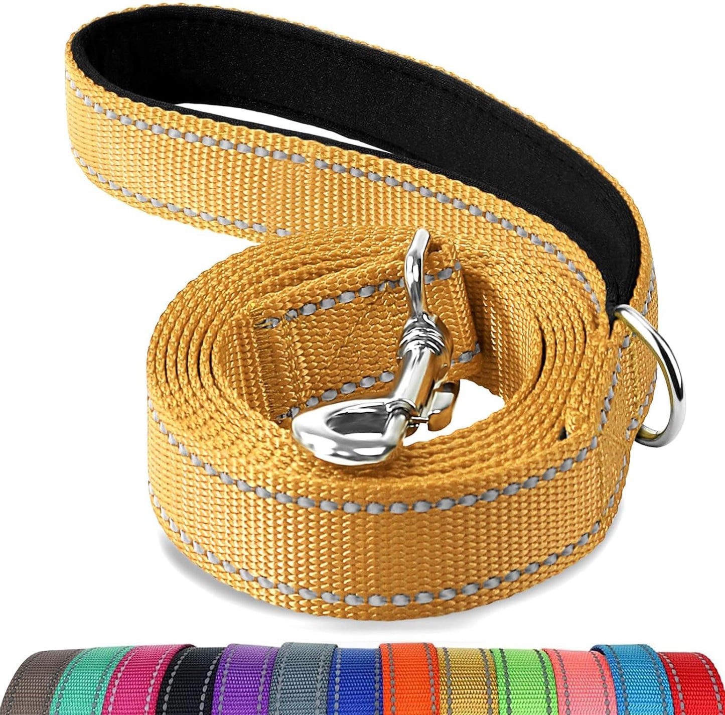 Joytale Luxe Double-Sided Reflective Dog Leash – Heavy-Duty Padded Nylon, 5FT Orange Lead for Medium & Large Dogs, Night Safety + Comfort Grip