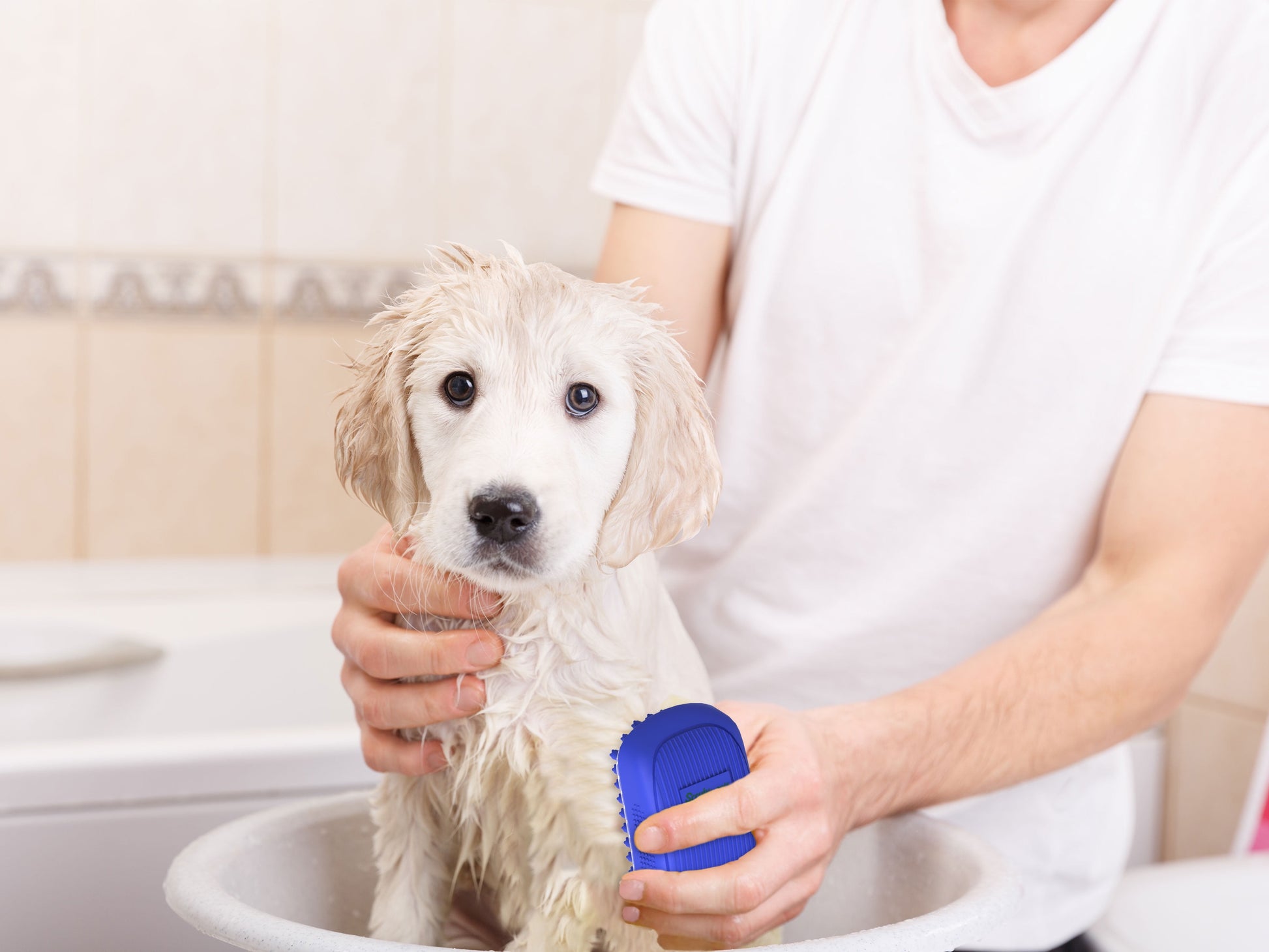 SCRUBIT LuxePet™ Blue Bath & Massage Brush — Premium Rubber Curry Comb for Dogs & Cats, Non-Slip Grip, Self-Cleaning Bristles, All Coat Types