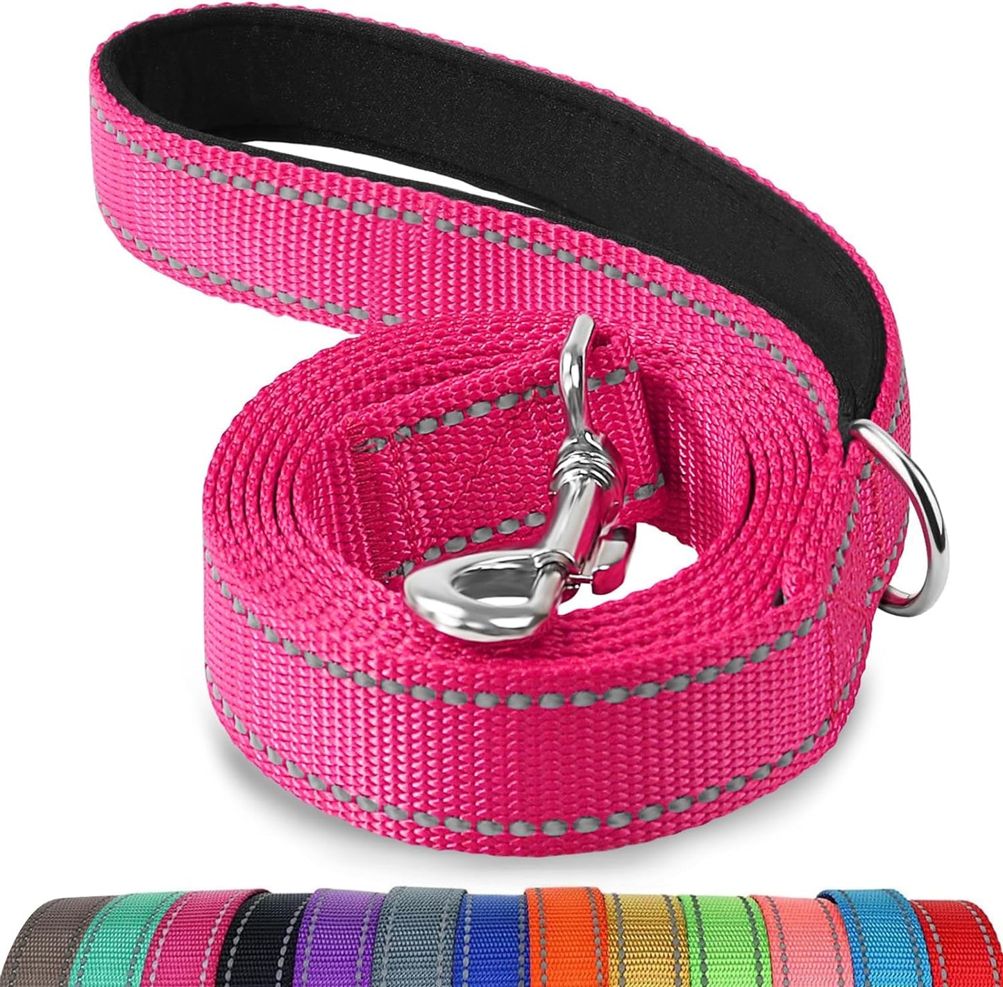Joytale Luxe Double-Sided Reflective Dog Leash – Heavy-Duty Padded Nylon, 5FT Orange Lead for Medium & Large Dogs, Night Safety + Comfort Grip