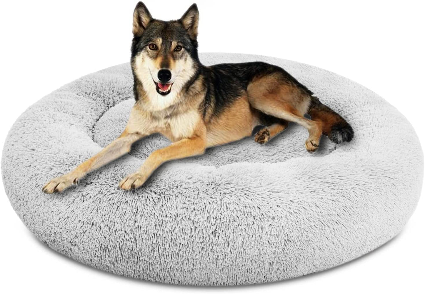 Plush Calming Donut Dog Beds for Small Dogs, Medium, Large & X-Large Breeds, Comfy Cuddler Dog Bed and Cat Bed in Faux Fur, Washable, Multiple Sizes S-XXL