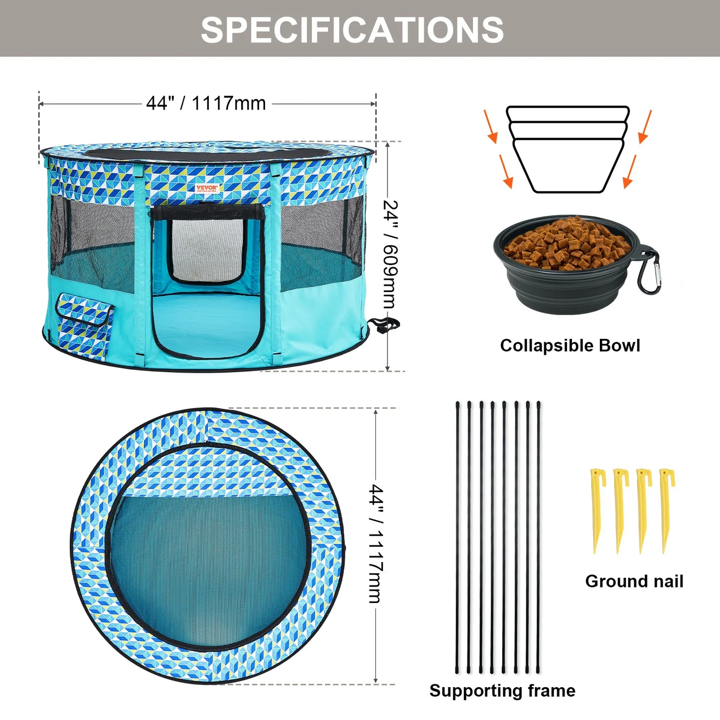 Deluxe Foldable Pet Playpen – Waterproof Puppy & Cat Tent Crate with 360° Mesh View, Oxford Fabric & Travel Design for Indoor & Outdoor Use