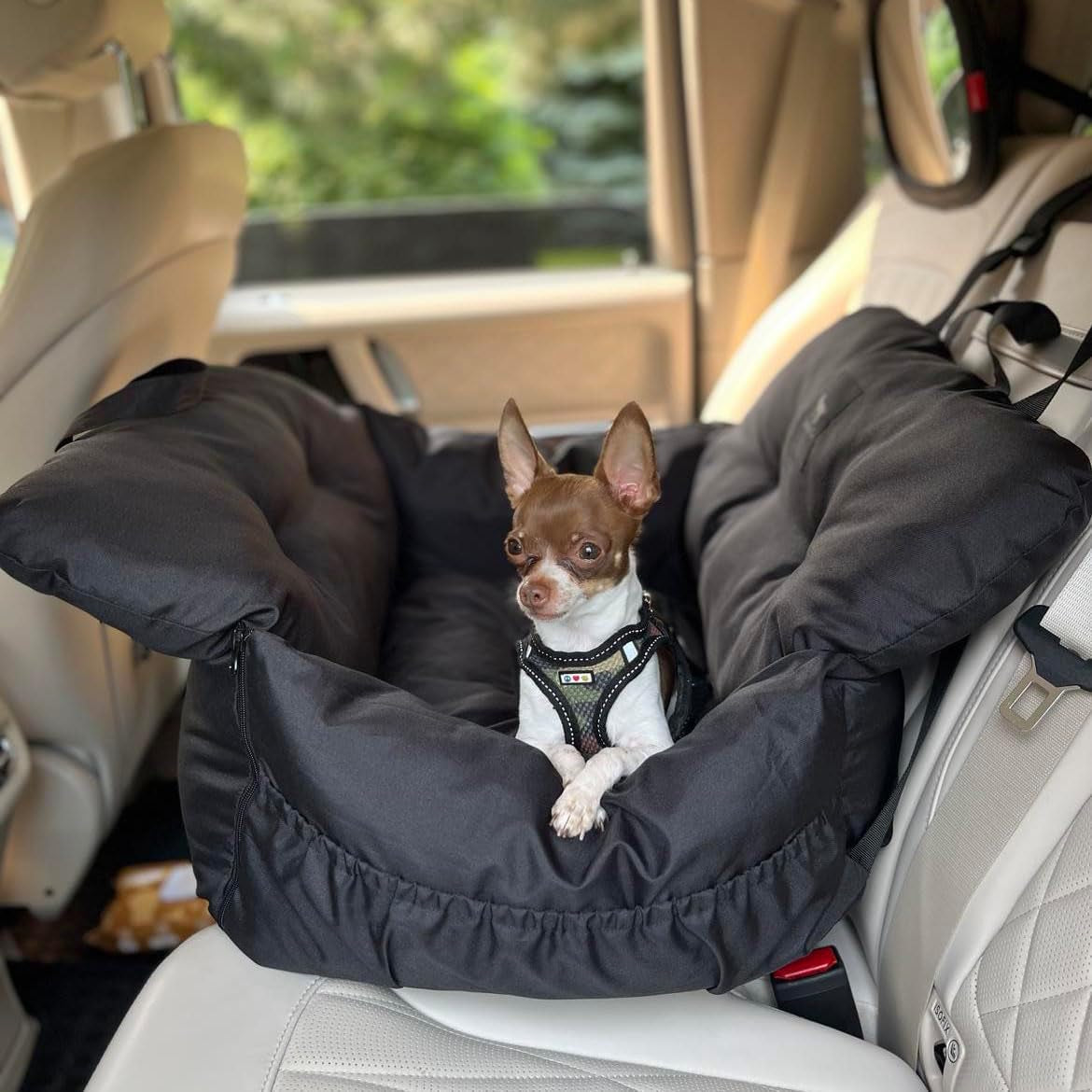 Pawsh & Co™ LuxeRide Dog Car Seat Bed – Plush Travel Carrier for Small & Medium Dogs (1–25lbs), Cushioned, Water-Resistant, Machine Washable, Convertible Design – Jet Black Elegance
