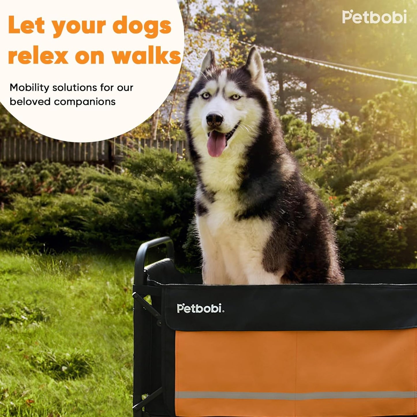 Petbobi Luxury Pet Stroller for Large Dogs — Foldable All-Terrain Wagon with Non-Slip Ramp, One-Foot Brake, Reflective Safety, and Spacious Comfort for Senior & Medium Dogs