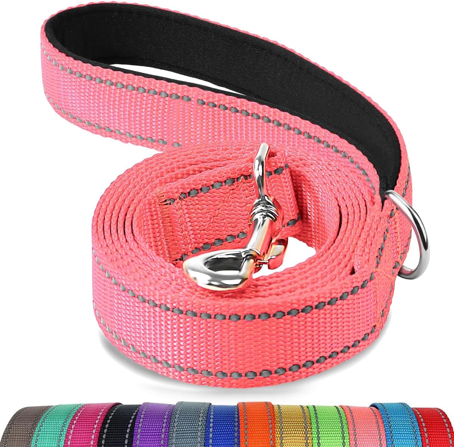 Joytale Luxe Double-Sided Reflective Dog Leash – Heavy-Duty Padded Nylon, 5FT Orange Lead for Medium & Large Dogs, Night Safety + Comfort Grip