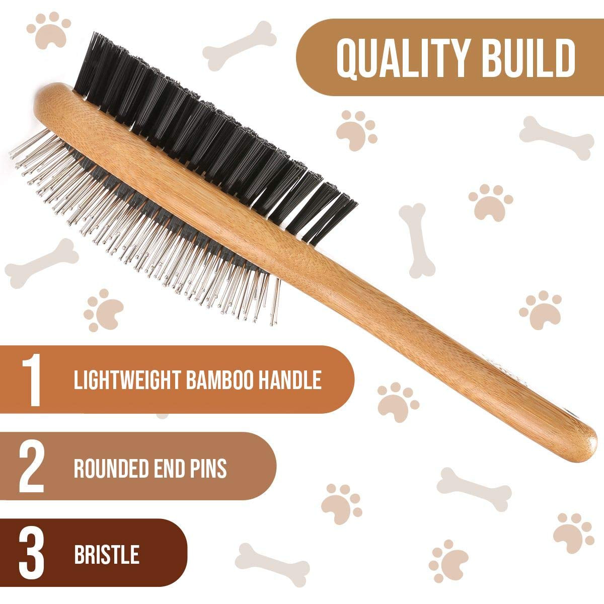 Luxury Bamboo Dog & Cat Grooming Brush – Double-Sided Slicker with Natural Bristles & Massage Pins for Shedding, Detangling & Coat Shine