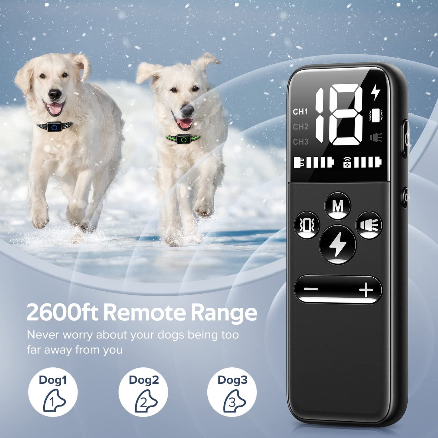 Luxury Smart Dog Training Collar for 2 Dogs : 2600ft Remote, Waterproof E-Collar with Adjustable Vibration, Gentle Shock, Beep, Fast Charging, for Small, Medium & Large Breeds