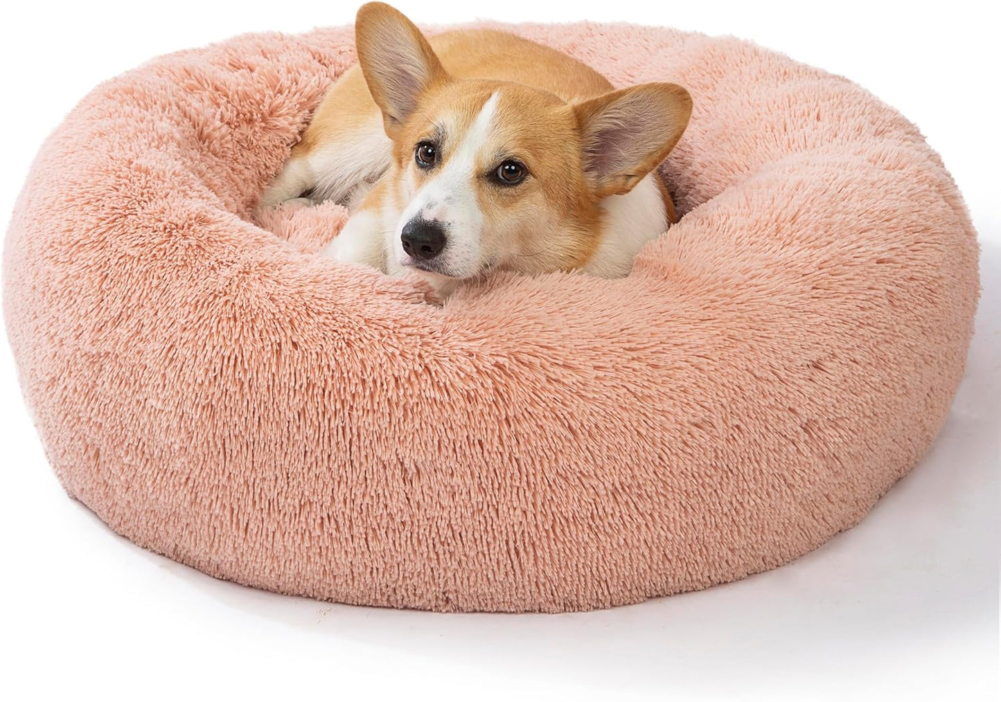 Plush Calming Donut Dog Beds for Small Dogs, Medium, Large & X-Large Breeds, Comfy Cuddler Dog Bed and Cat Bed in Faux Fur, Washable, Multiple Sizes S-XXL