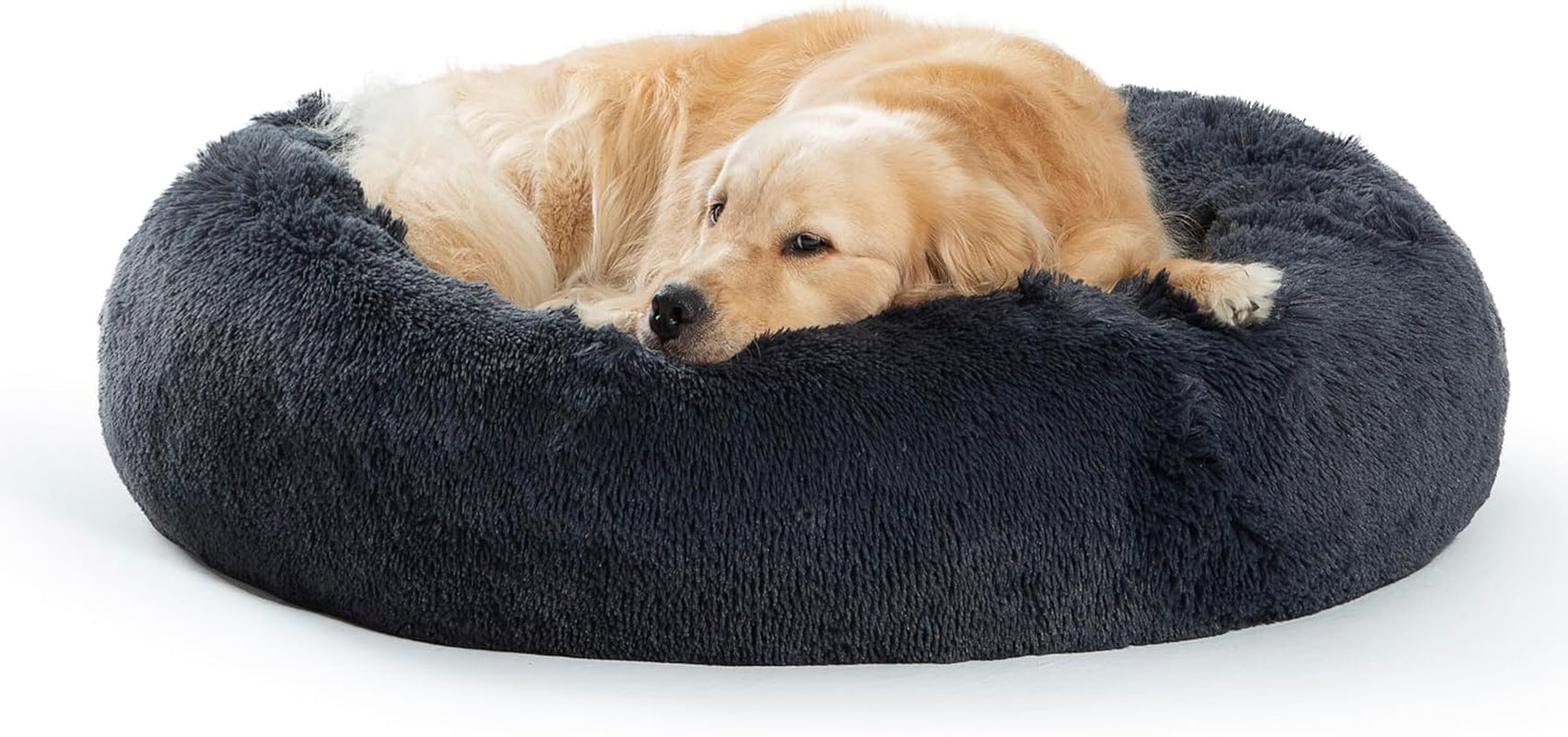 Plush Calming Donut Dog Beds for Small Dogs, Medium, Large & X-Large Breeds, Comfy Cuddler Dog Bed and Cat Bed in Faux Fur, Washable, Multiple Sizes S-XXL