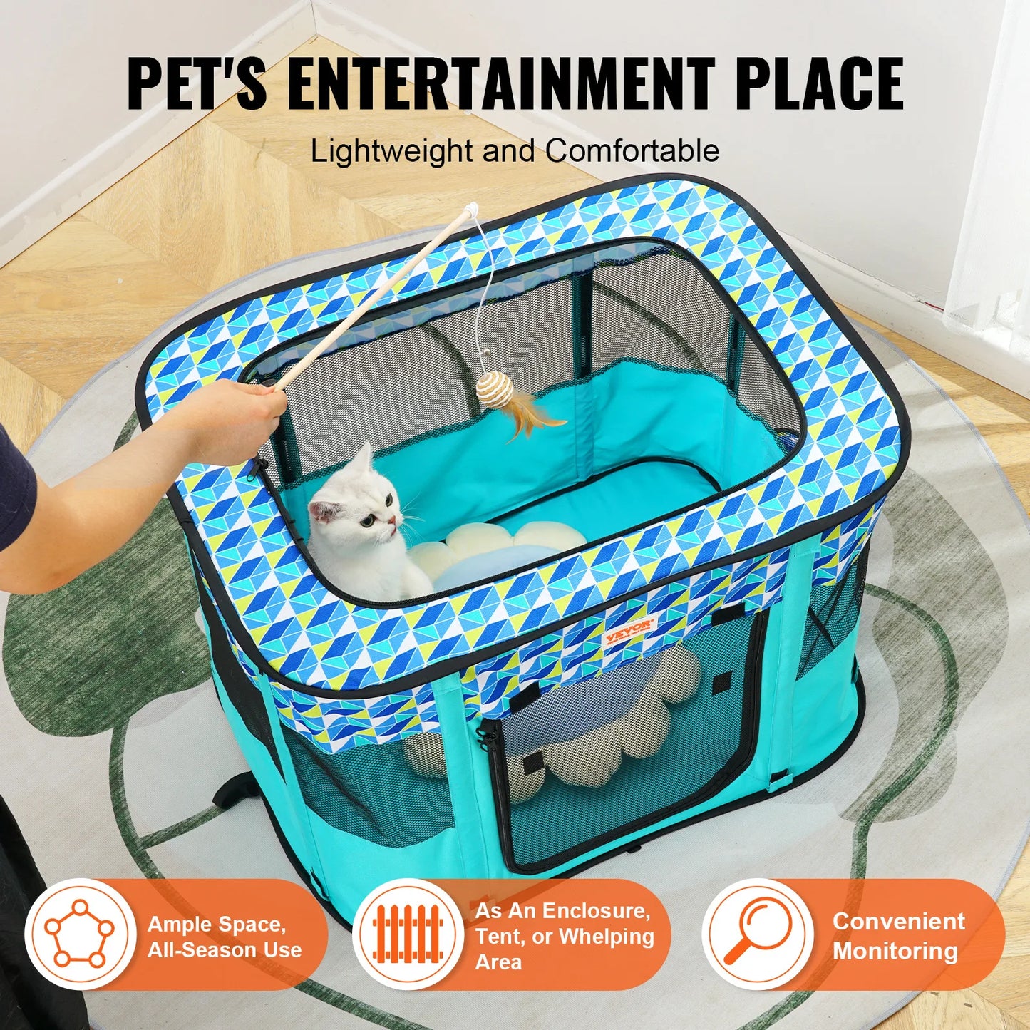 Deluxe Foldable Pet Playpen – Waterproof Puppy & Cat Tent Crate with 360° Mesh View, Oxford Fabric & Travel Design for Indoor & Outdoor Use