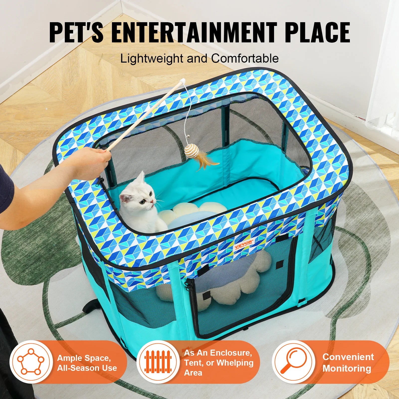 Deluxe Foldable Pet Playpen – Waterproof Puppy & Cat Tent Crate with 360° Mesh View, Oxford Fabric & Travel Design for Indoor & Outdoor Use