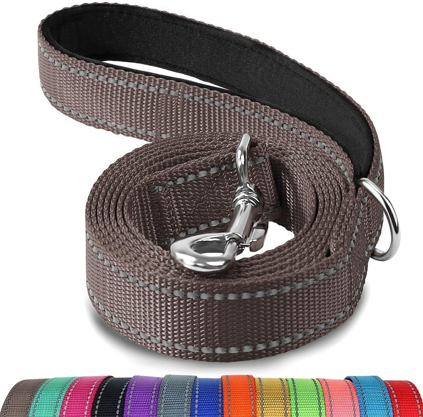 Joytale Luxe Double-Sided Reflective Dog Leash – Heavy-Duty Padded Nylon, 5FT Orange Lead for Medium & Large Dogs, Night Safety + Comfort Grip