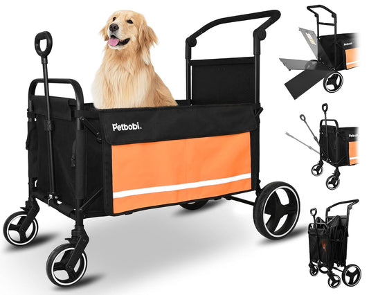 Petbobi Luxury Pet Stroller for Large Dogs — Foldable All-Terrain Wagon with Non-Slip Ramp, One-Foot Brake, Reflective Safety, and Spacious Comfort for Senior & Medium Dogs