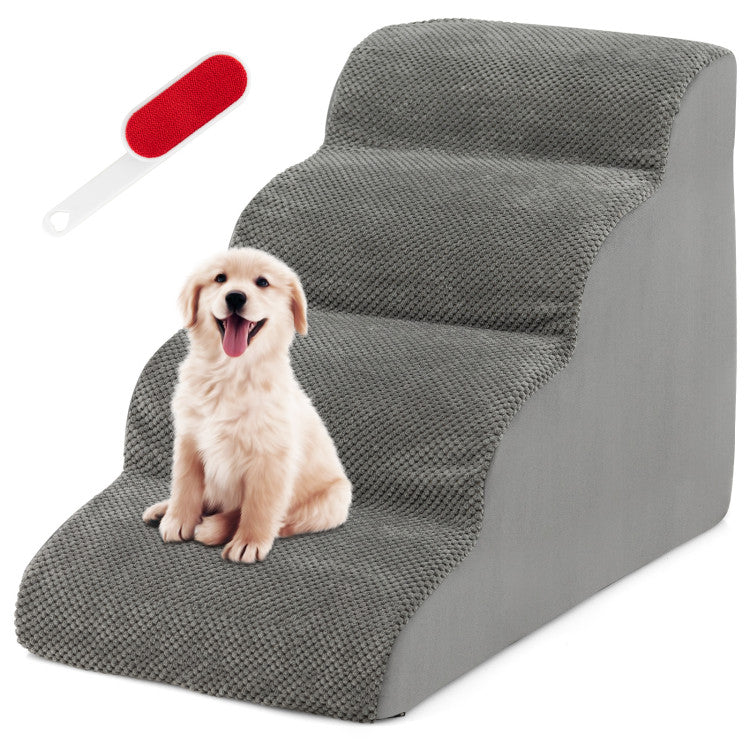 3-Tier Luxury Foam Dog Stairs – Non-Slip, Orthopedic Pet Steps with Washable Suede Cover & Silicone Paw Grip